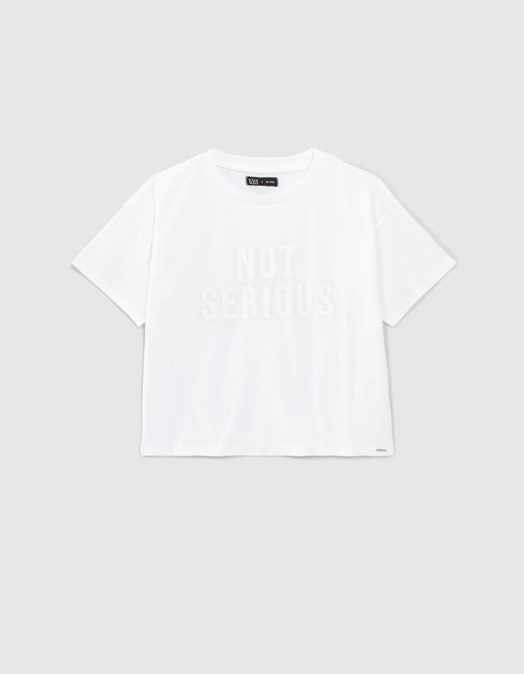 Girls&rsquo; off-white organic cotton T-shirt with rubber image-1