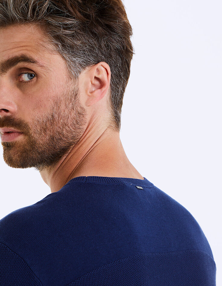 Pull indigo en maille à relief piqué Homme-5
