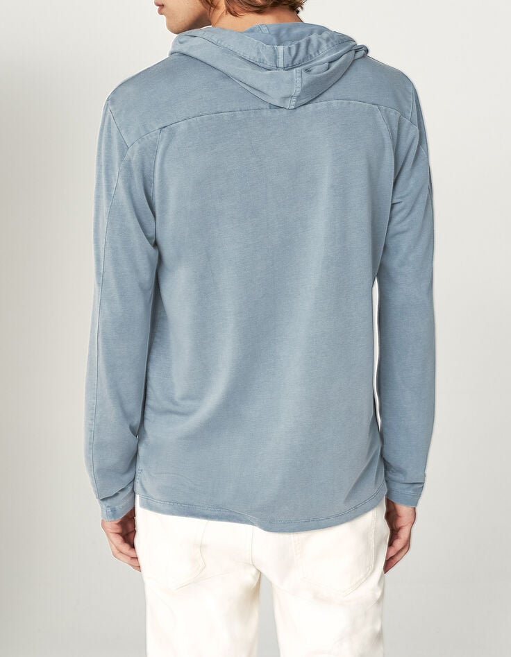 Blaugraues Herren-Kapuzen-T-Shirt-3 Blaugraues Herren-Kapuzen-T-Shirt-3