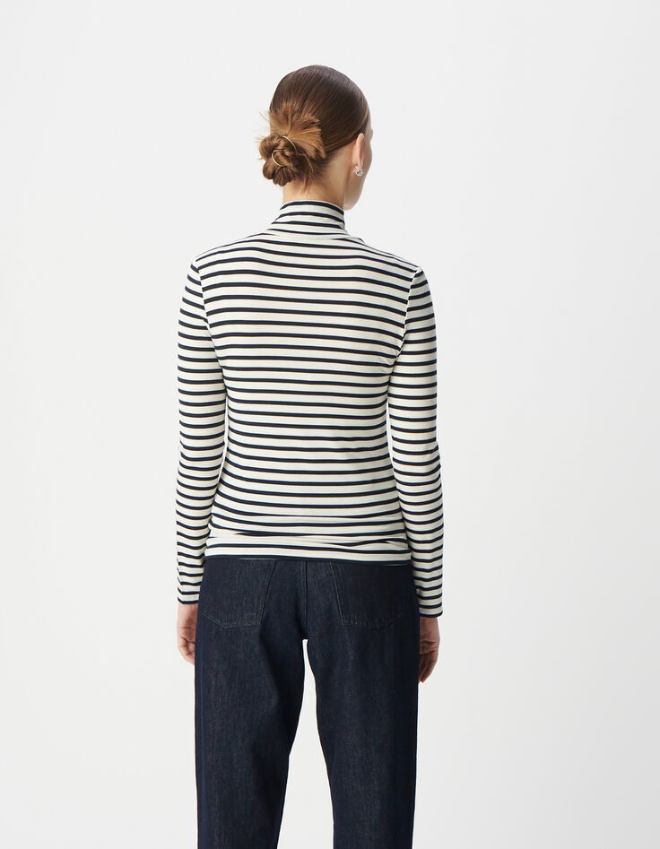 Dames-T-shirt met navy coltrui en witte strepen-3