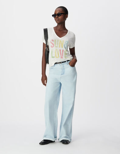 Dames-T-shirt met witte V-hals en gekleurde boodschap - IKKS