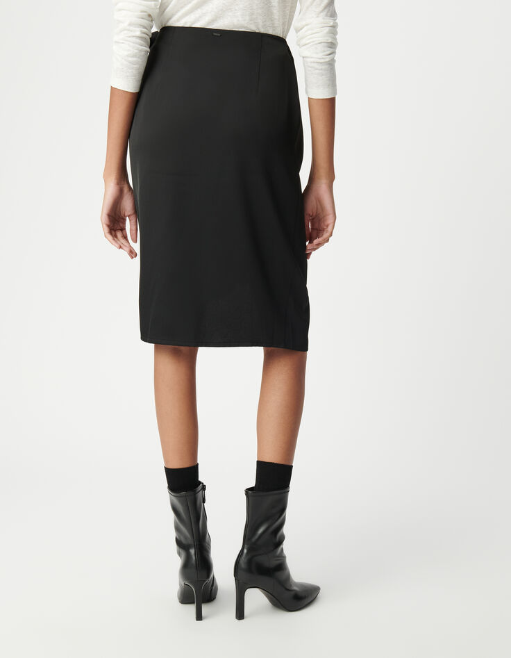 Jupe portefeuille midi noire noeud côté Femme-3 Jupe portefeuille midi noire noeud côté Femme-3
