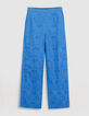 Damenhose mit weitem Bein, blau, mit Lochstickerei-6