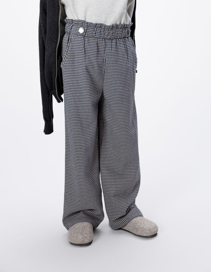 Girls’ navy gingham trousers with ruffles-4