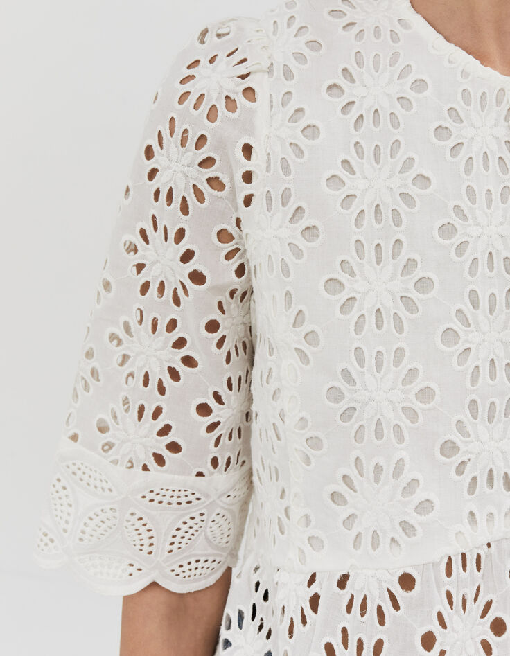 Women’s ecru eyelet embroidery cotton peplum blouse-4