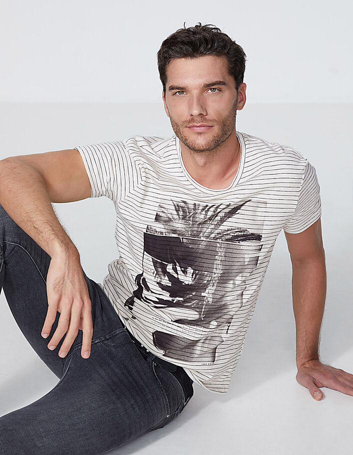 Men’s ivory striped T-shirt with guitar and palm tree-1