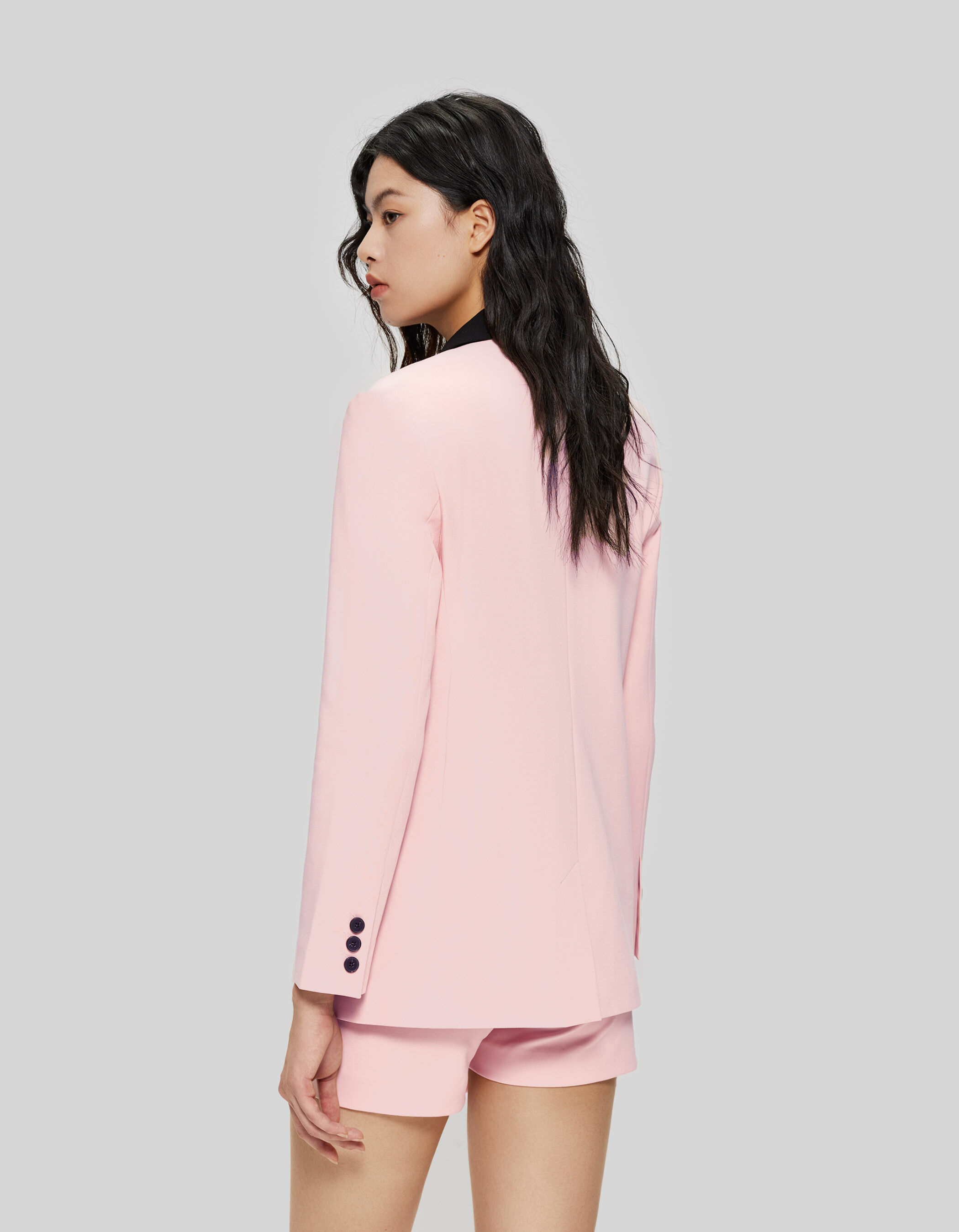 Women s pink suit jacket with black collar IKKS