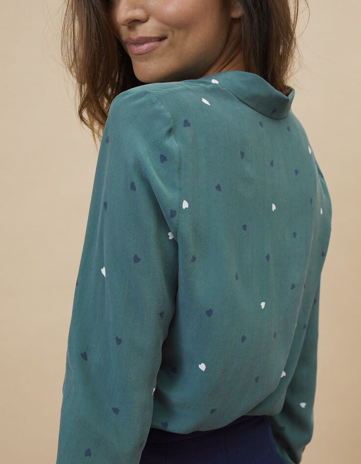 I.Code duck green silk shirt with heart print -4 I.Code duck green silk shirt with heart print -4