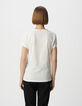 Tee-shirt col V blanc coton bio broderie tête de mort Femme-3