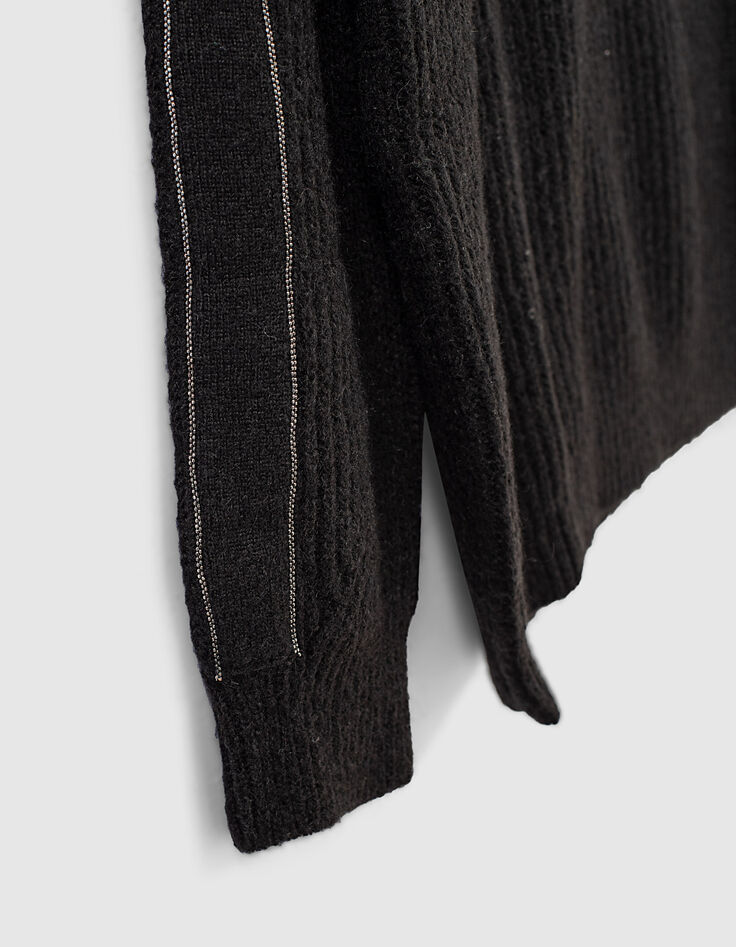 Women&rsquo;s black knit boat neck sweater with sleeve detail-2