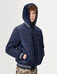 Doudoune marine bi-matière à capuche garçon-4