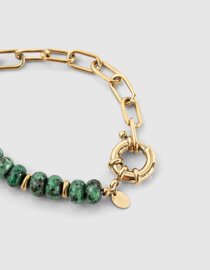 Pulsera amarilla cuentas verdes eslab&oacute;n &aacute;ncora-3