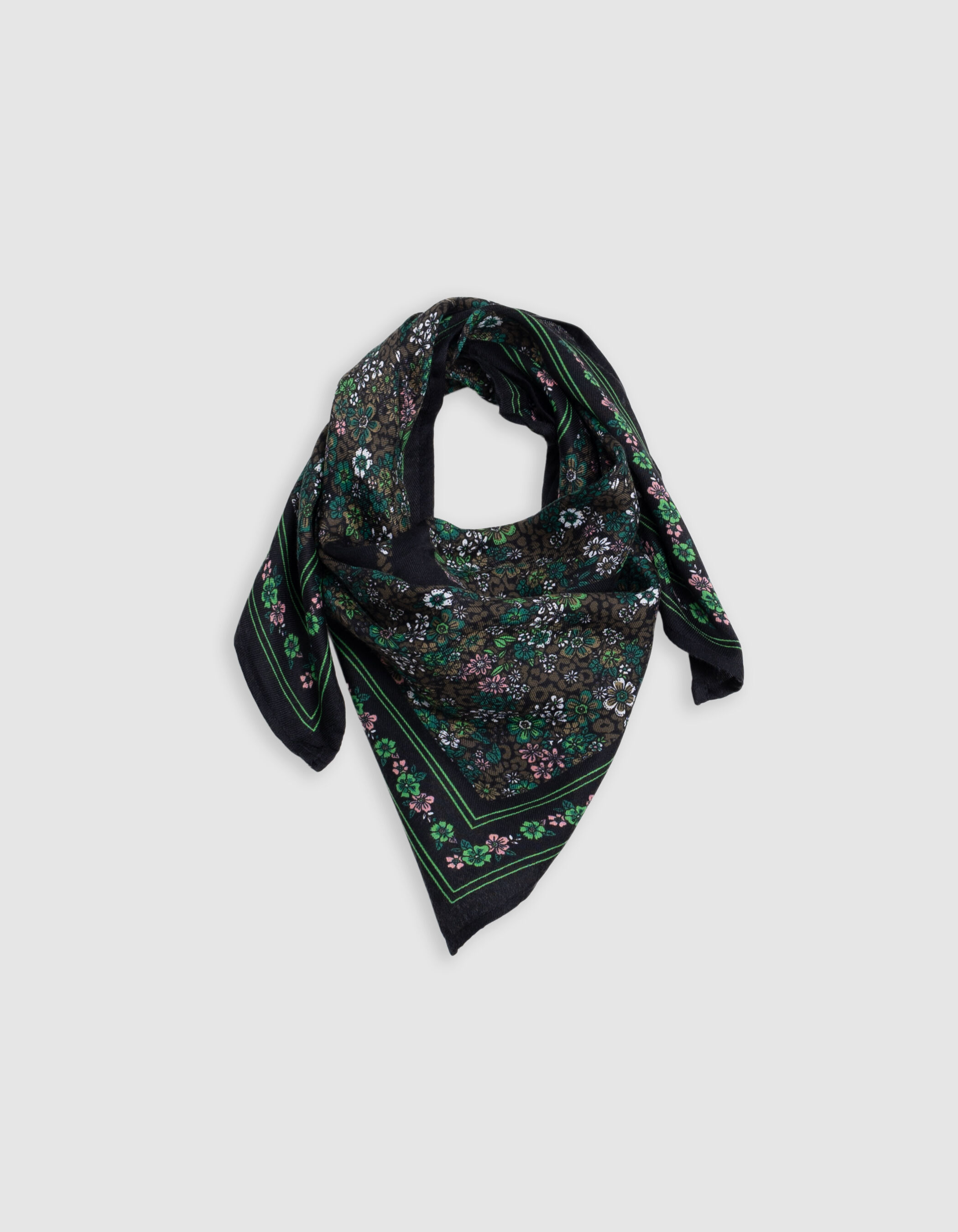 Foulard carre kaki recycle imprime leo floral fille IKKS