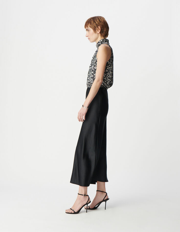 Langer schwarzer Satin-Rock für Damen-2