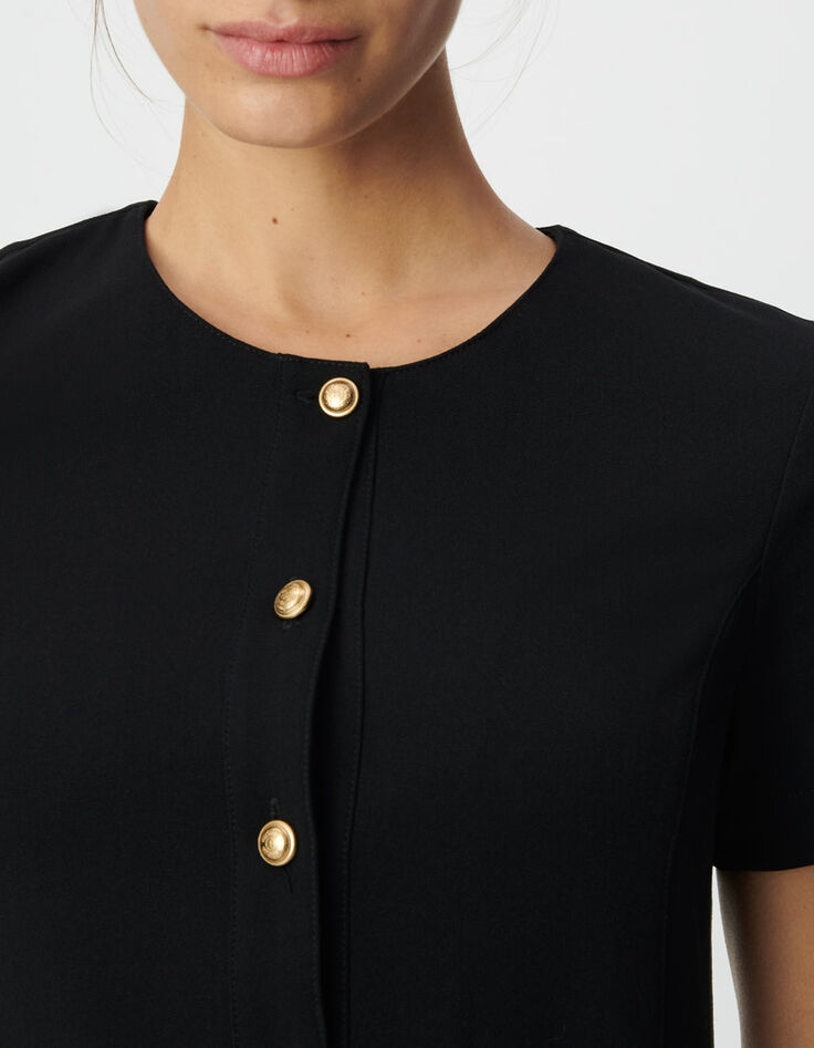 Robe courte noire boutonn&eacute;e devant Femme-3