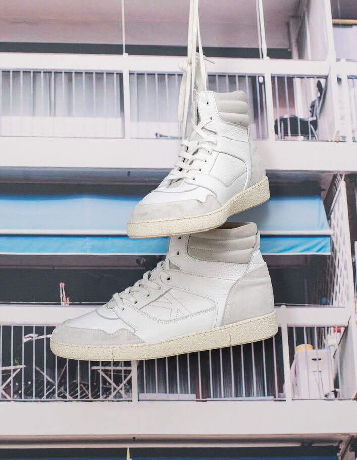 Women’s white suede leather mix high-top trainers-7