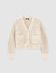 Cremewei&szlig;e M&auml;dchenstrickjacke mit Lurex-Verzierung-1
