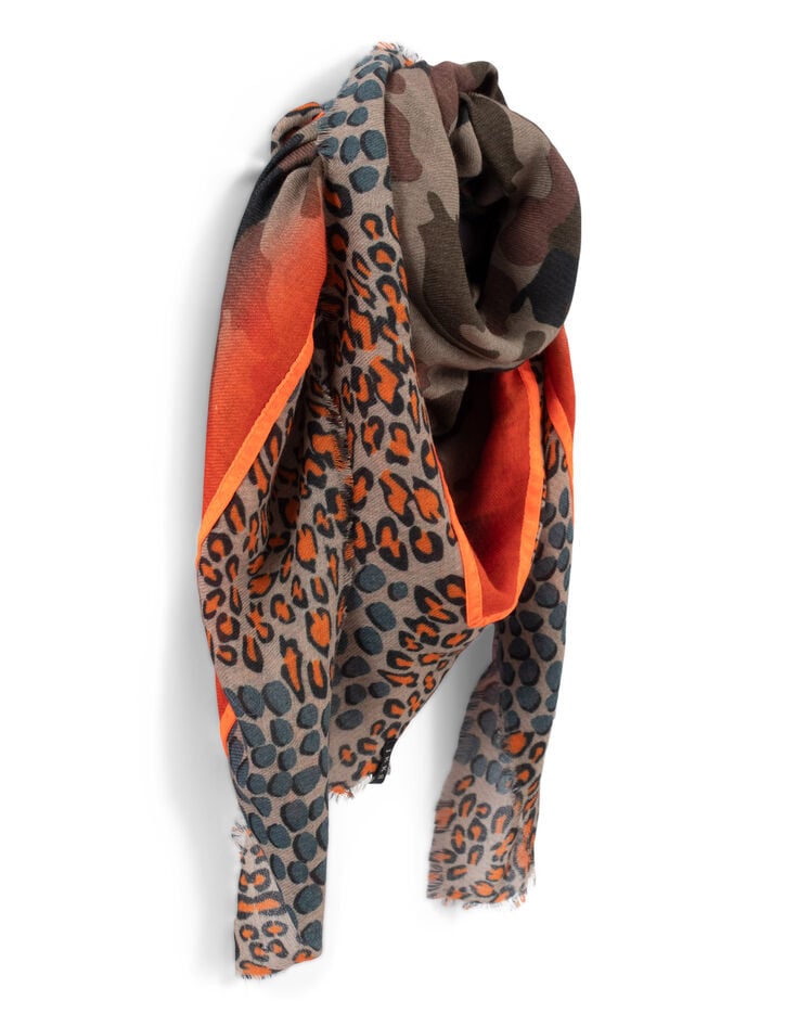 Fular caqui estampado camuflaje y leopardo mujer-3