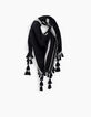 Chèche noir oversize jacquard et pompons femme-1