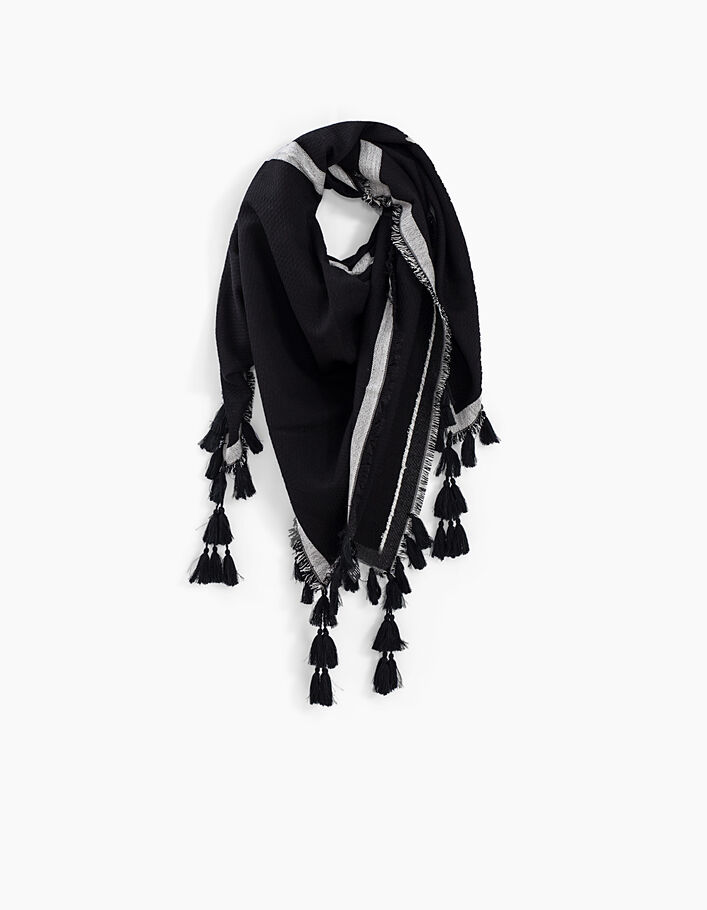 Zwarte oversized sjaal jacquard en pompons dames - IKKS