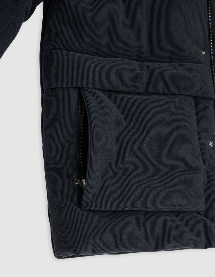 Chaqueta acolchada con relieve de terciopelo azul marino para hombre-8