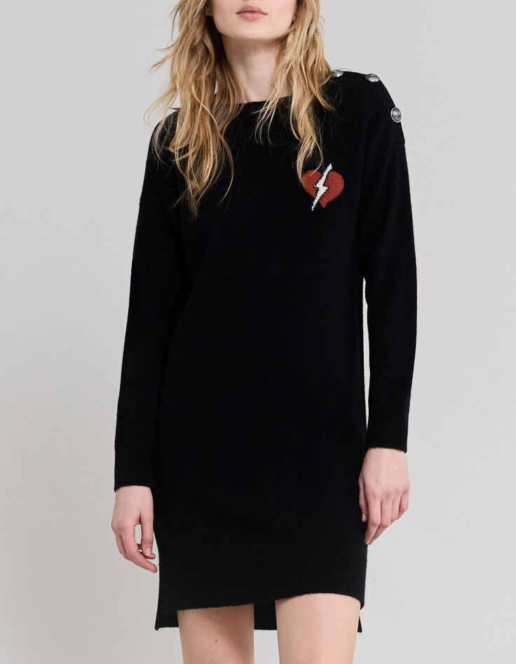 Women’s black lightning heart visual knit sweater dress-2 Women’s black lightning heart visual knit sweater dress-2