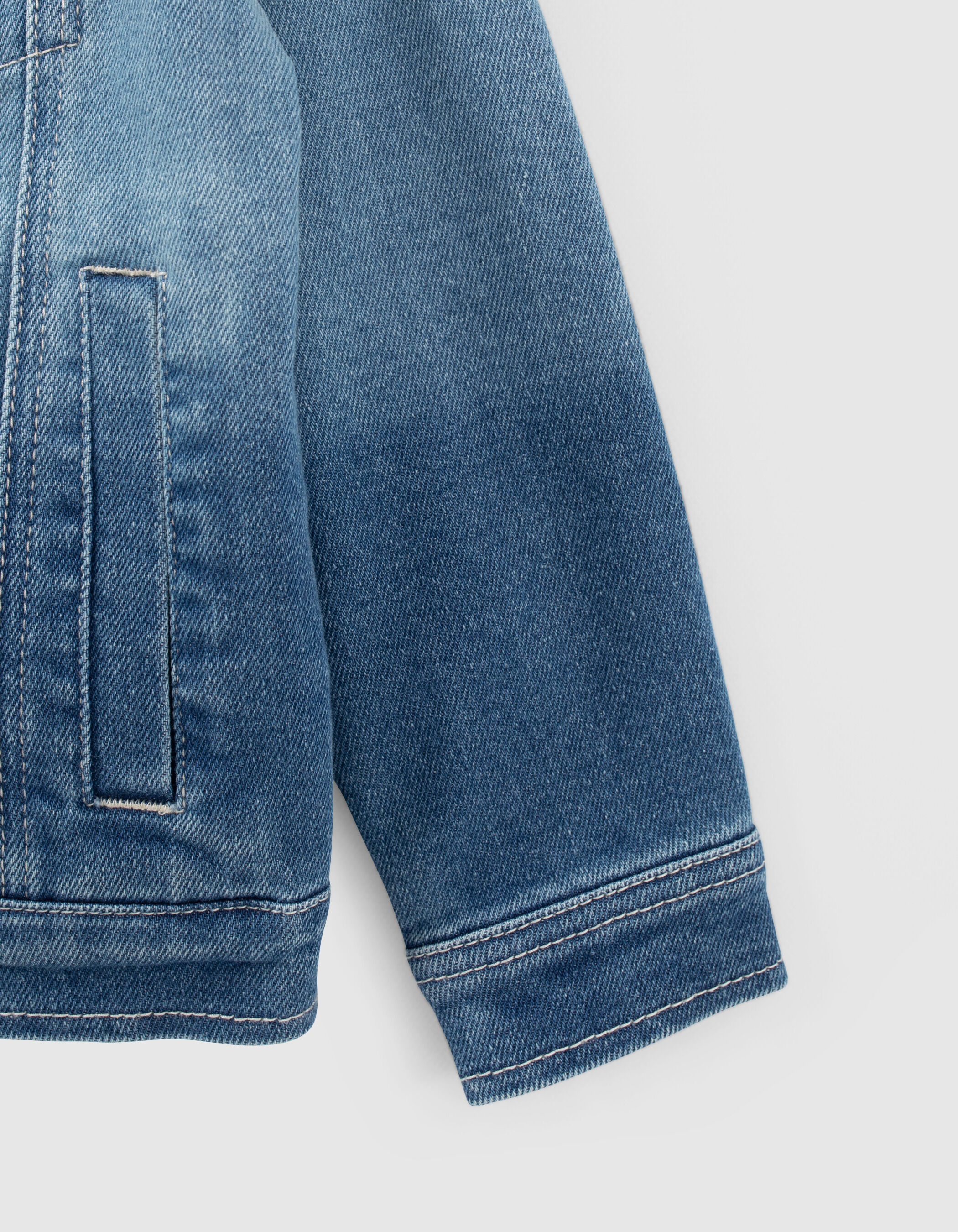 Boys’ blue denim jacket with detachable hood