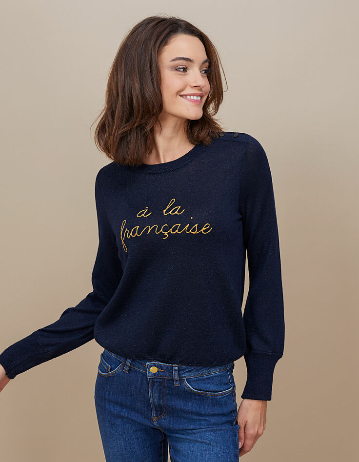 I.Code navy embroidered slogan sweater-3