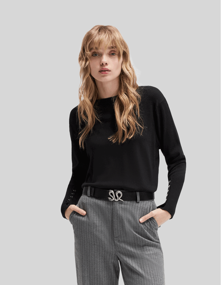 Cardigan maille tricot noir r&eacute;versible femme-8