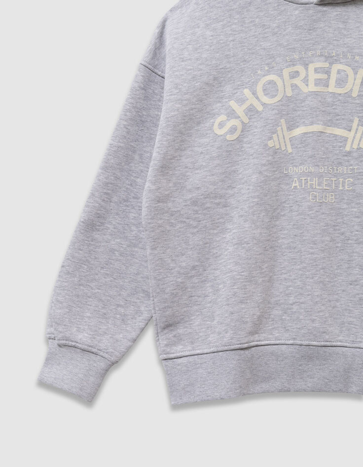 Sudadera capucha gris mensaje flocado terciopelo niño-6
