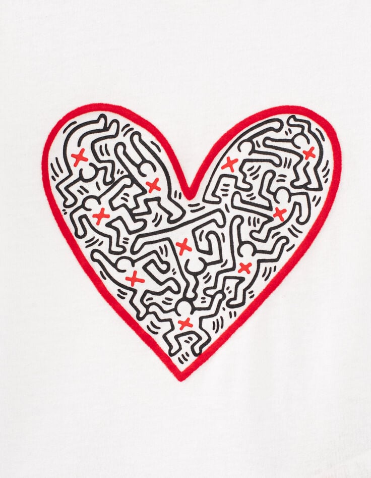 Tee-shirt blanc cass&eacute; KEITH HARING x IKKS &agrave; c&oelig;ur fille-2