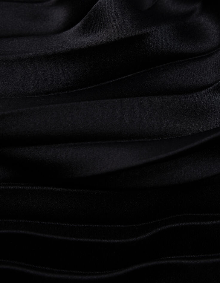 Robe longue noire bi-matière plissée Femme-6