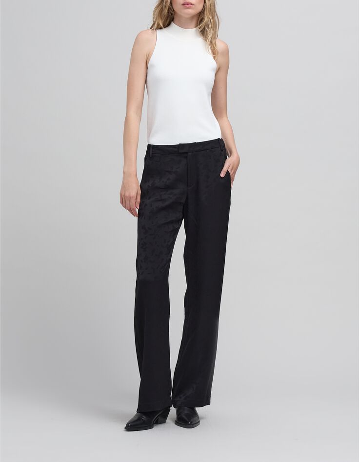 Pantal&oacute;n ancho en jacquard negro con estampado art&iacute;stico-5