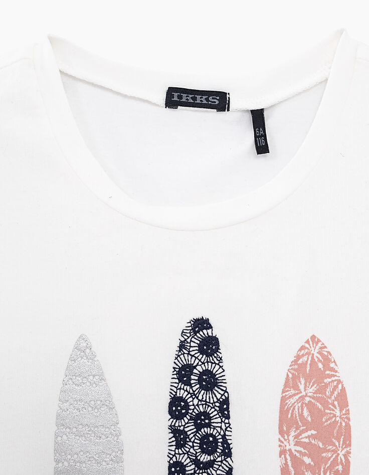 Camiseta blanco roto visuales 3 tablas de surf niña-4