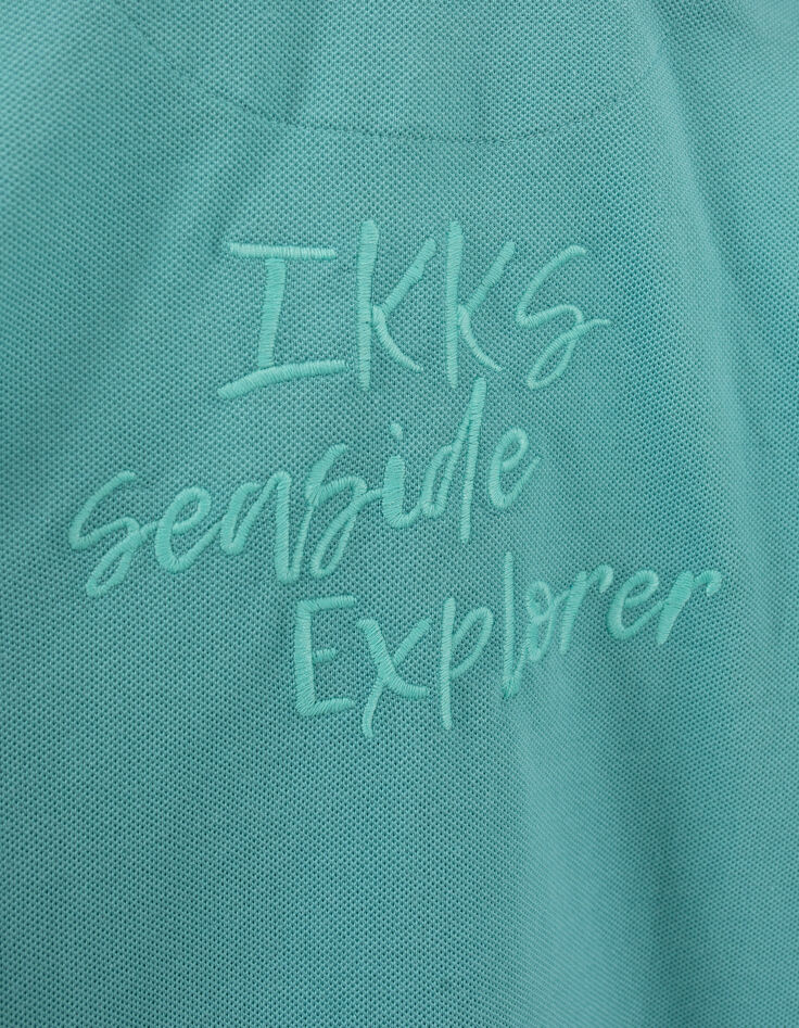 Boys’ turquoise polo shirt with trompe-l'oeil shirt collar-5