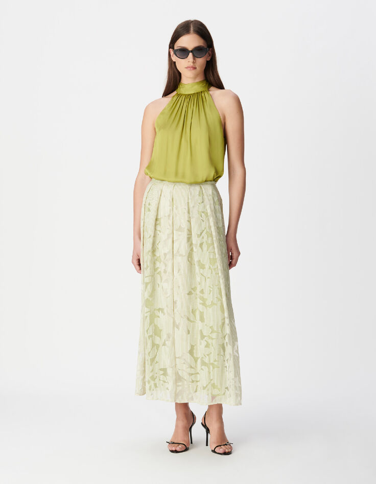 Groen satijnen mouwloze top Dames-1