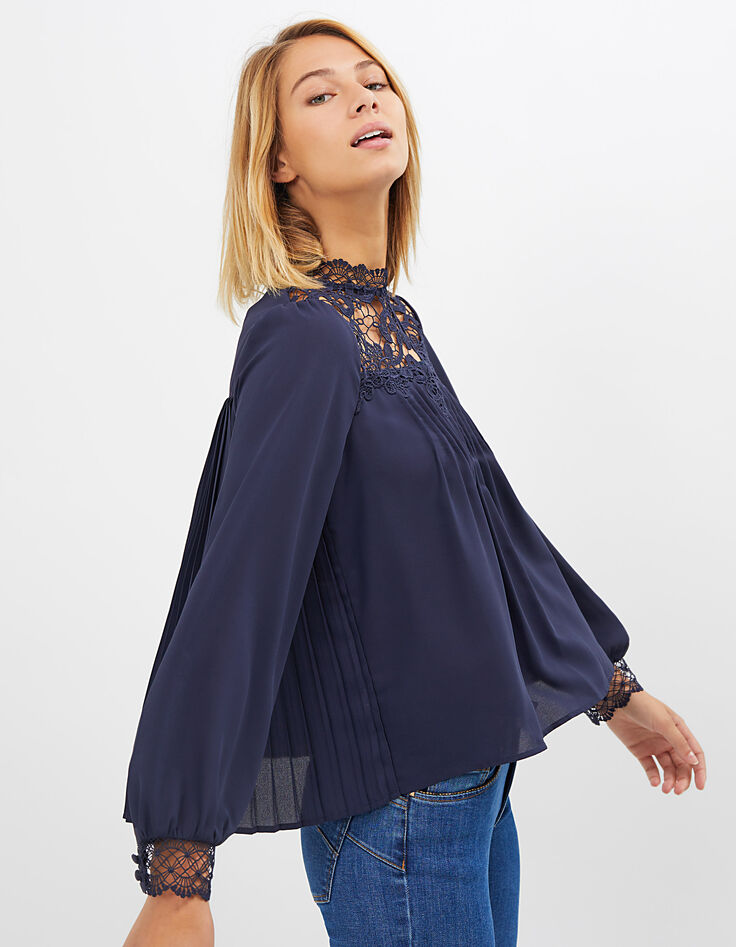 Marine top plooien achter met kant I.Code-1 Marine top plooien achter met kant I.Code-1