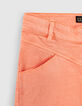 Short en jean corail fluo zippé à taille haute fille -4