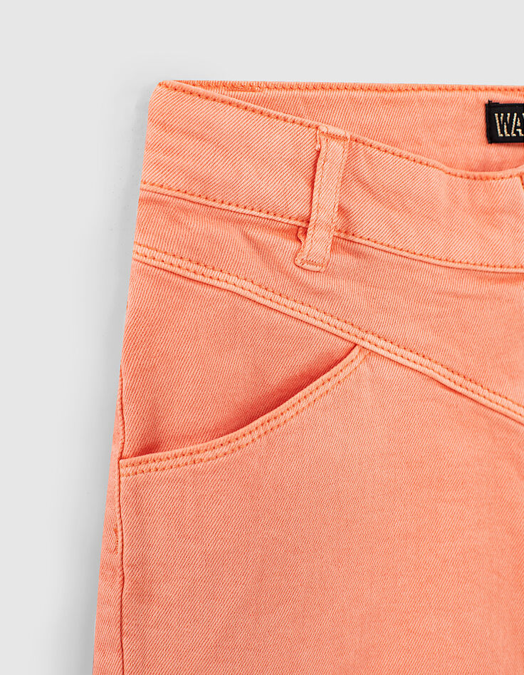 Short en jean corail fluo zippé à taille haute fille -4