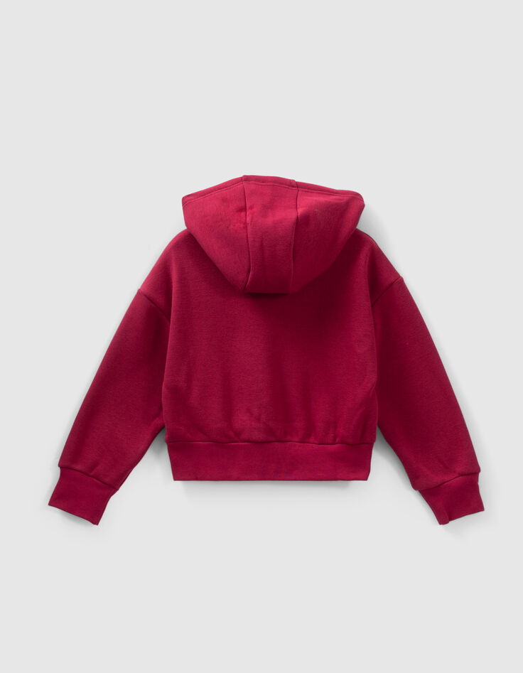 Sweat bordeaux brodé à capuche fille-3