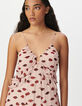 Robe fines bretelles voile rose imprimé bouches Femme-4