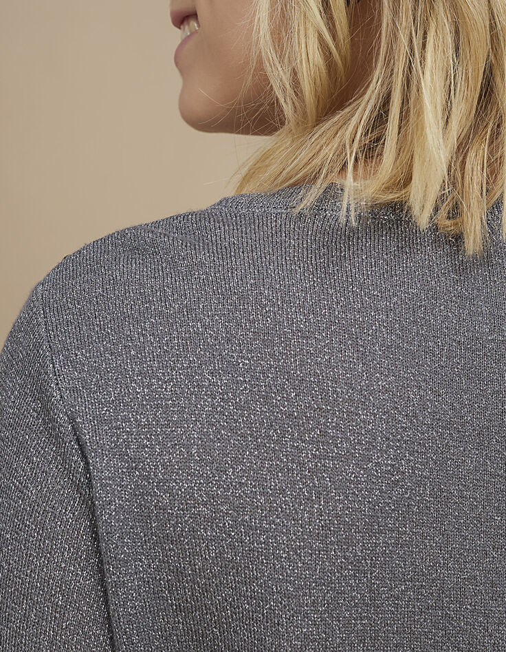 Pull gris chiné moyen tricot lurex à message brodé I.Code-5