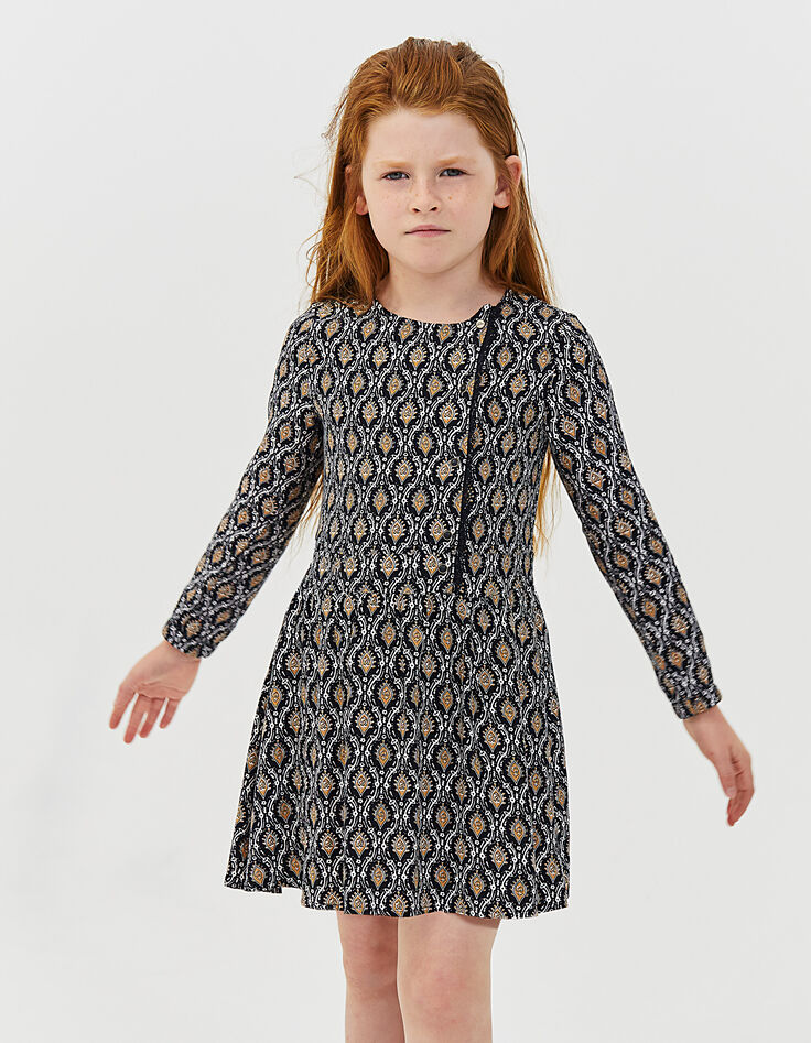Zwarte 2-in-1 jurk met kasjmierprint en sweater meisjes-7