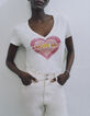 Gebroken wit T-shirt met hart- en tekstopdruk Dames-2