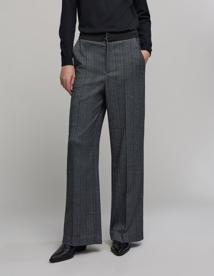Women's black herringbone check suit pants-3