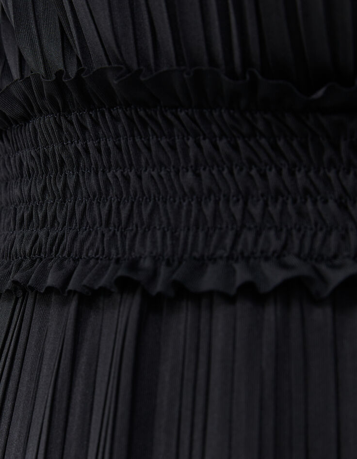 Robe longue noire plissée recyclée Femme-4