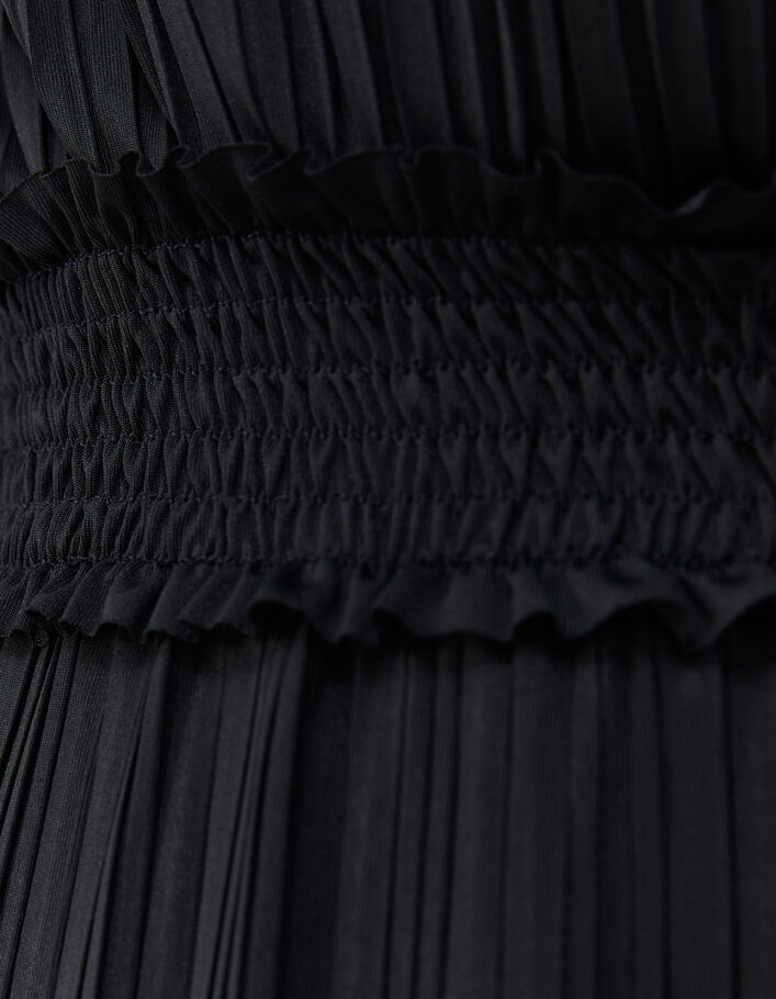 Langes schwarzes Plissée-Damenkleid, Recycling-Polyester - IKKS