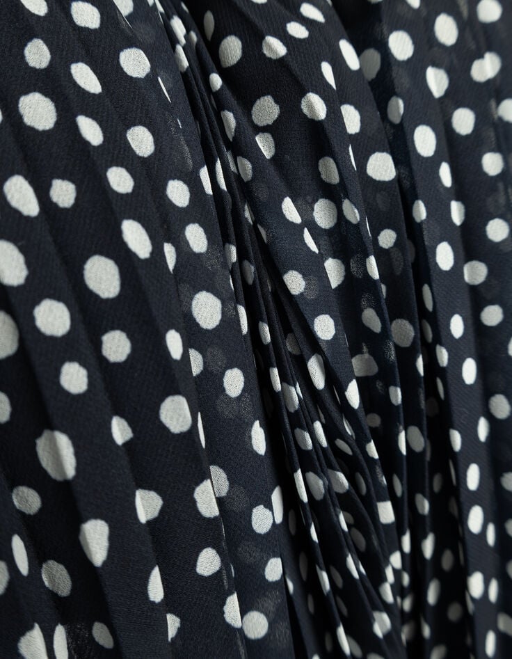 Falda larga azul marino plisada lunares mujer-6