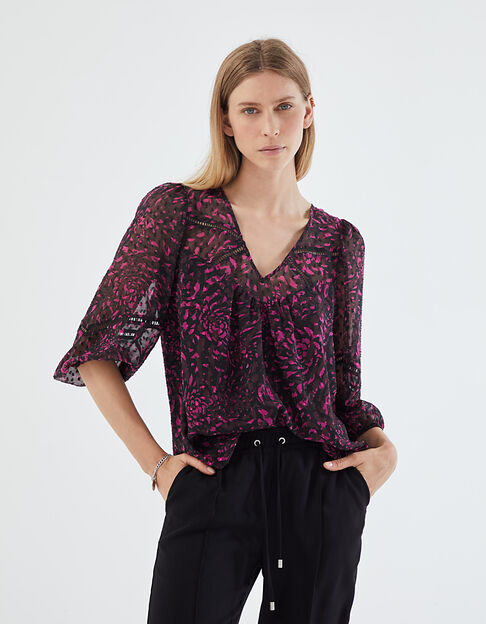 Blouse in plumetis-voile cosy flowers print dames