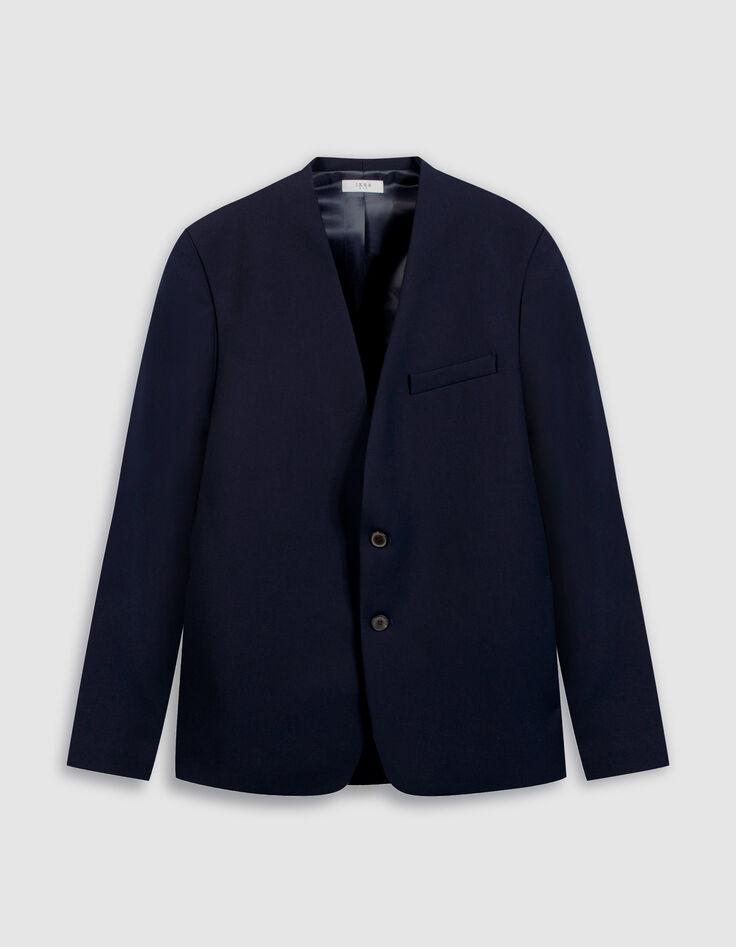 Veste de costume bleu fonc&eacute; sans col Homme-1
